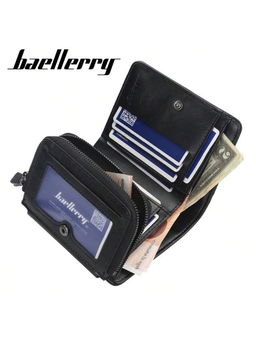 Men's Short Wallet With Multiple Card Slots, Three-folded, Zippered Coin Purse, Stylish And Slim