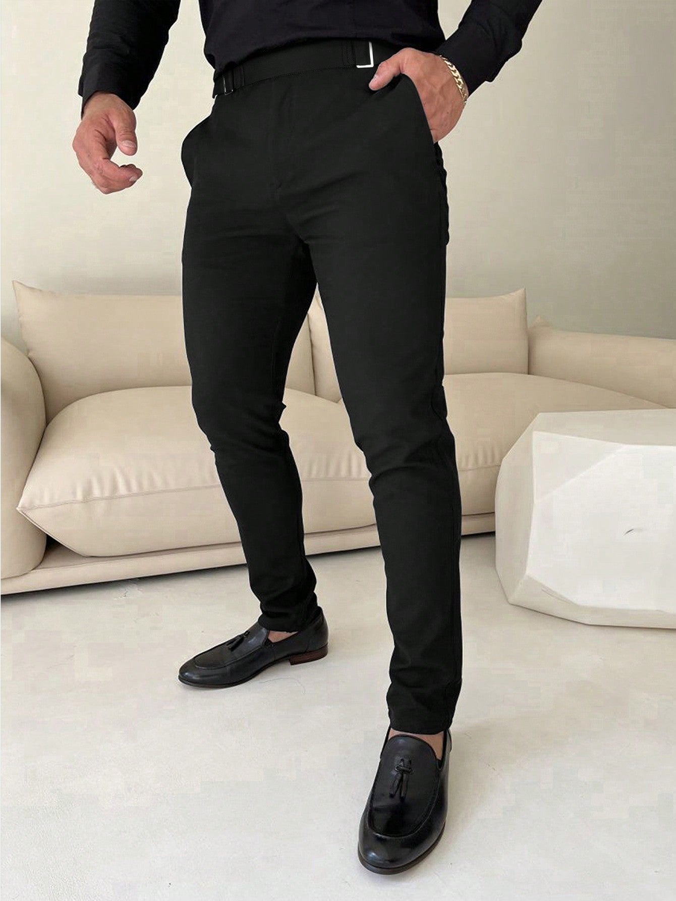 Manfinity Men's Solid Slim Fit Pants