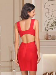 Plunging Neck Cut Out Waist Bandage Cocktail Party Bodycon Dress