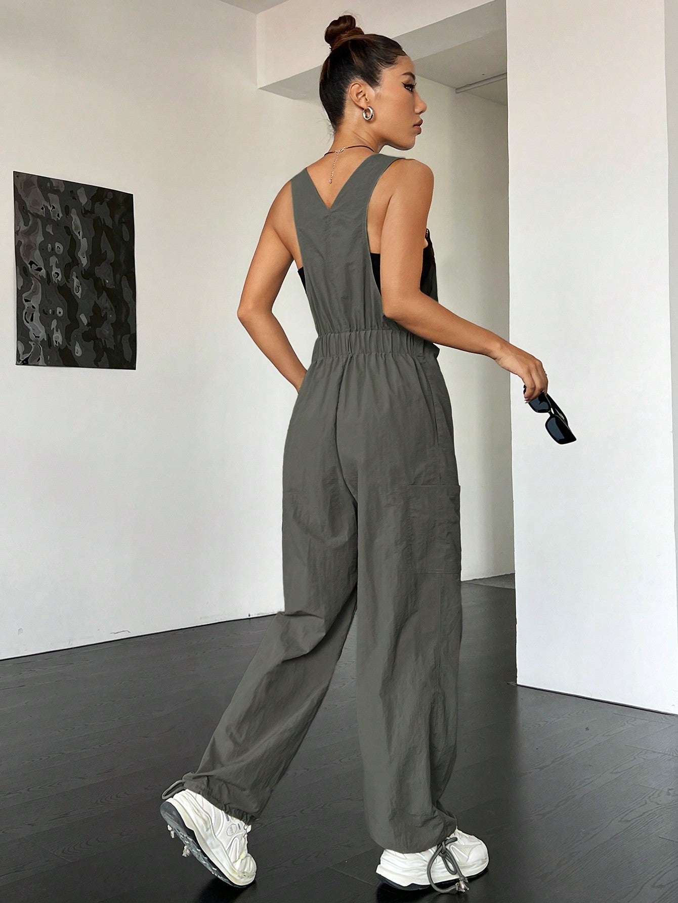 Coolane Flap Pocket Drawstring Waist Overall Jumpsuit