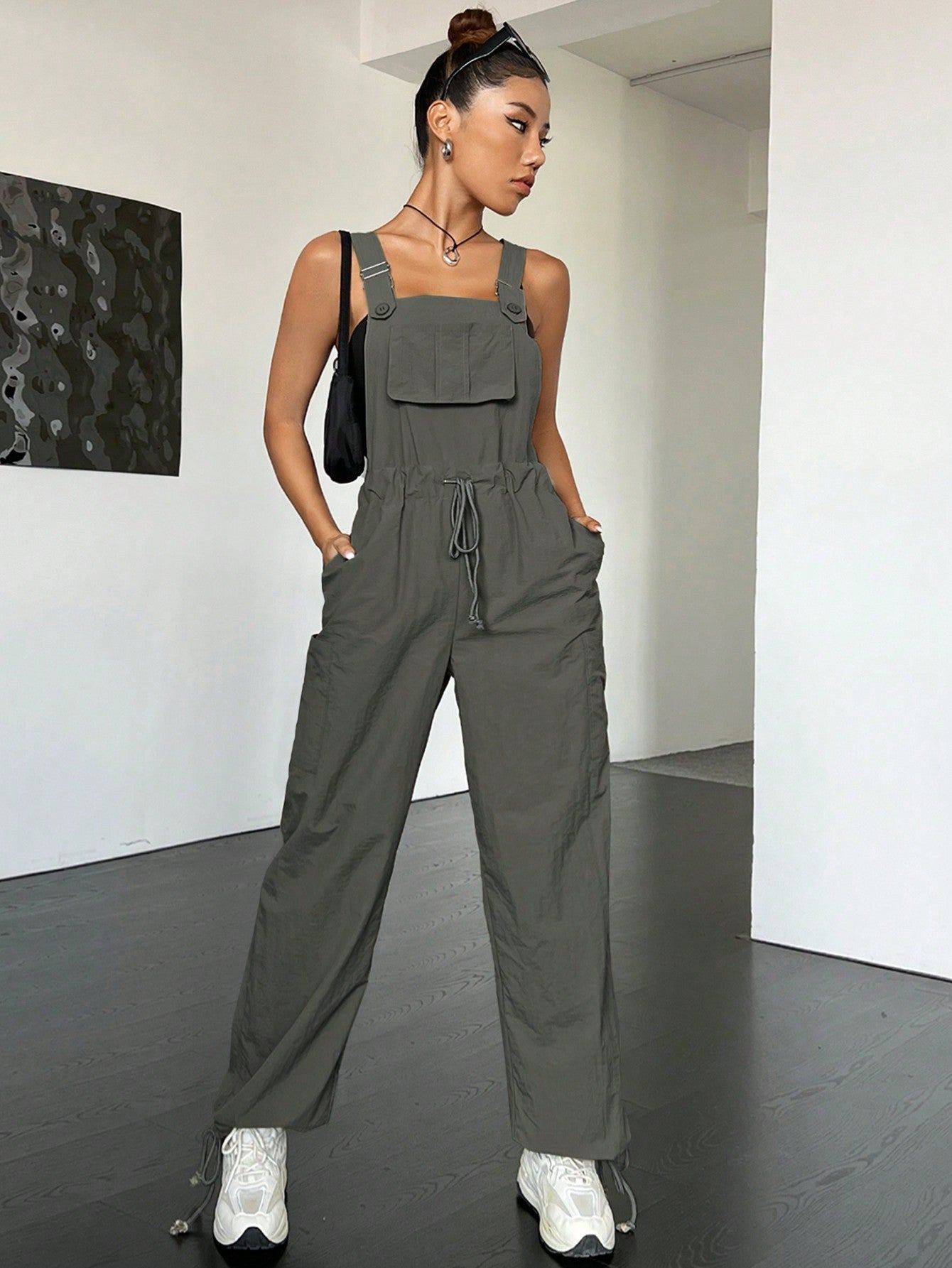 Coolane Flap Pocket Drawstring Waist Overall Jumpsuit