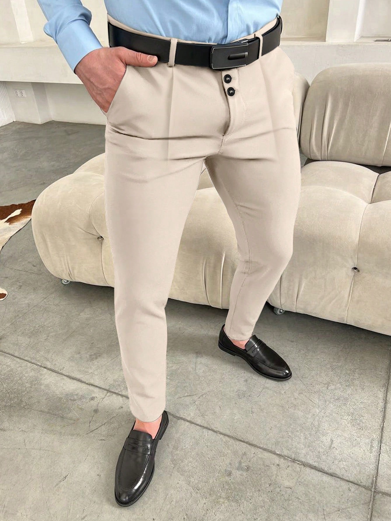 Manfinity Mode Men Slant Pocket Suit Pants Without Belt