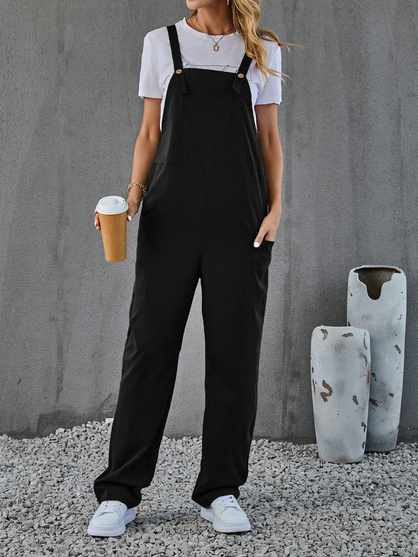 LUNE Solid Pocket Front Overall Jumpsuit Without Tee