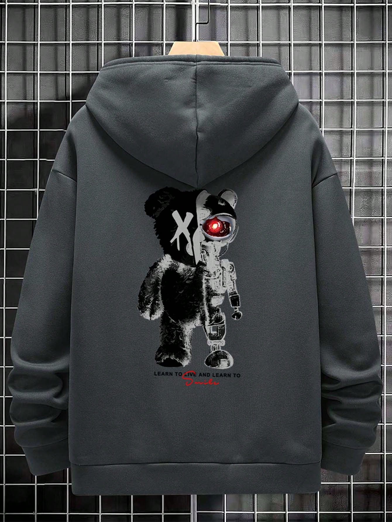 Manfinity Men's Cartoon Bear Hooded Leisure Sweatshirt