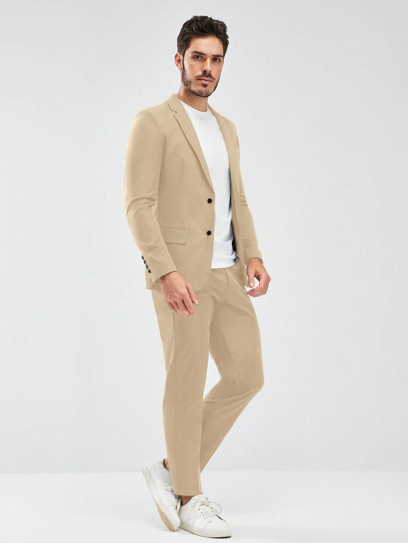 Manfinity Mode Men Lapel Neck Blazer & Tailored Pants Without Tee