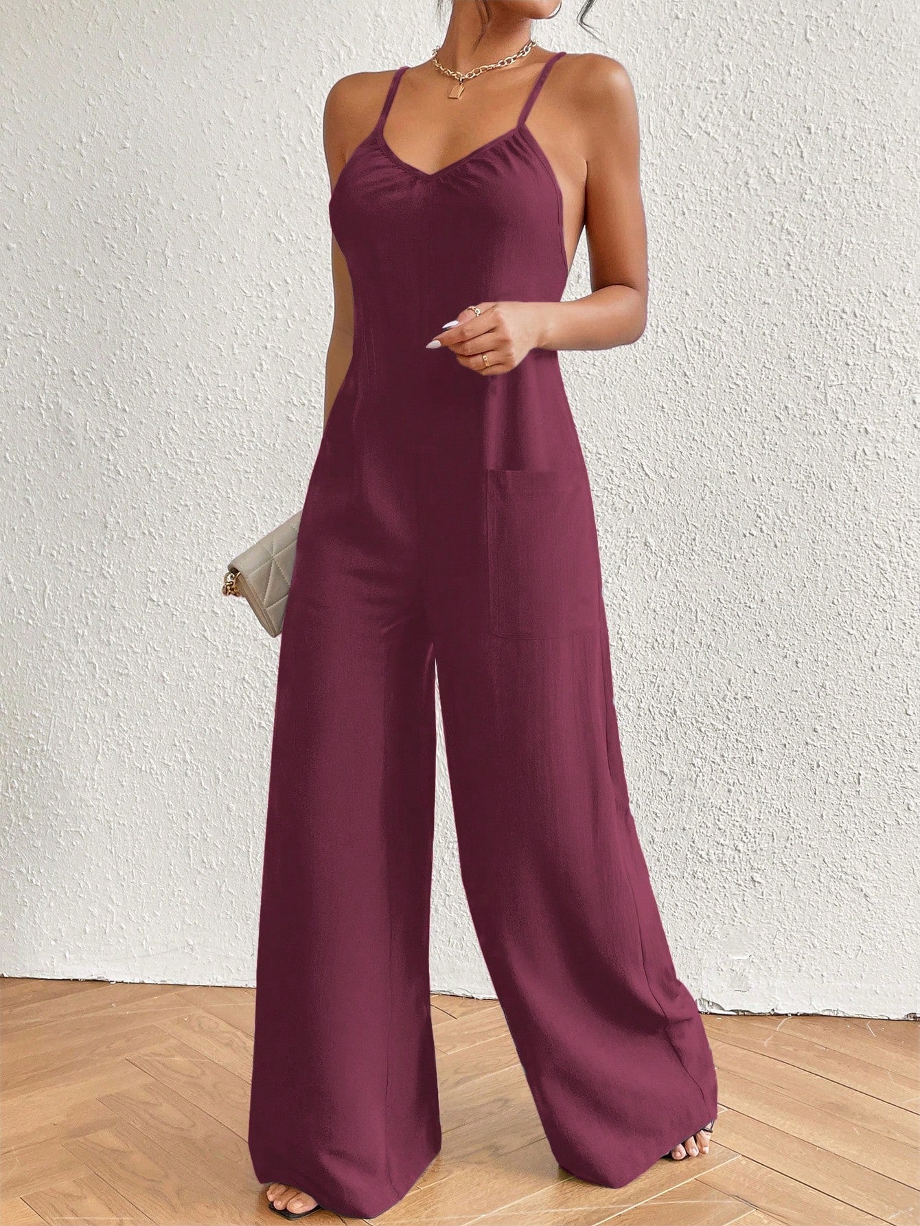 VCAY Crisscross Backless Wide Leg Cami Jumpsuit