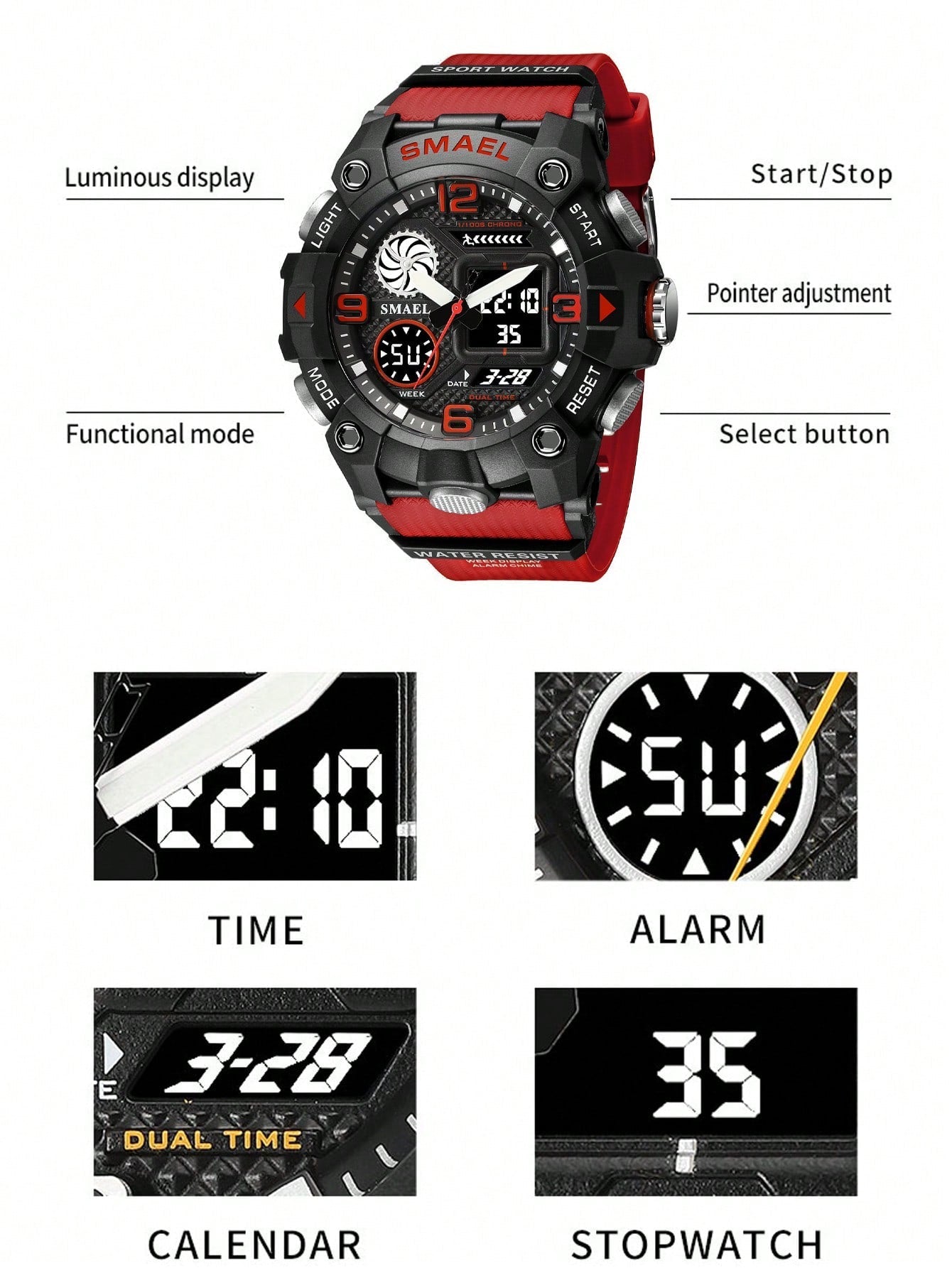 Smael Pointer Dual Display Electronic Sports Watch, Multifunctional Waterproof Watch For Men & Students, Suitable For Outdoor Activities