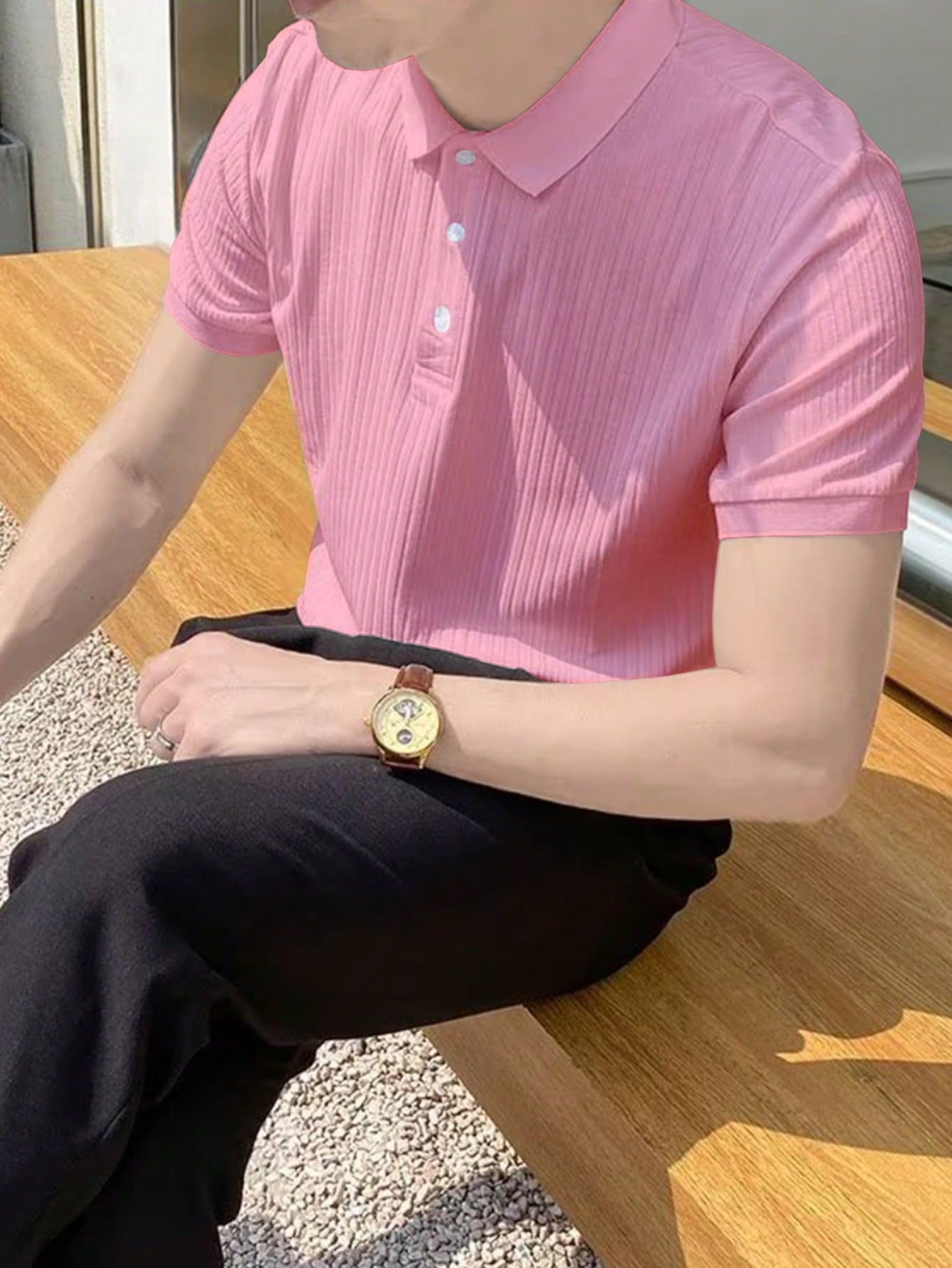 Men's Solid Color Fine Ribbed Polo Shirt