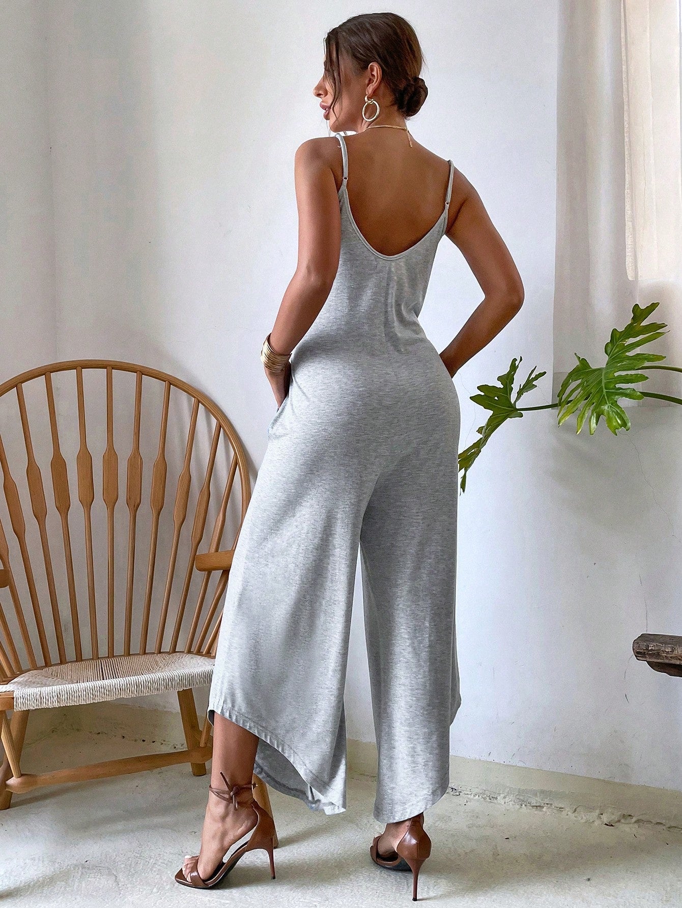 VCAY Solid Wide Leg Cami Jumpsuit