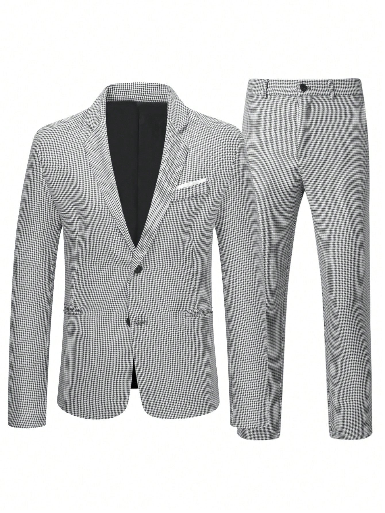 Manfinity Mode Men's Single-breasted Suit Jacket With Lapel Collar And Suit Pants