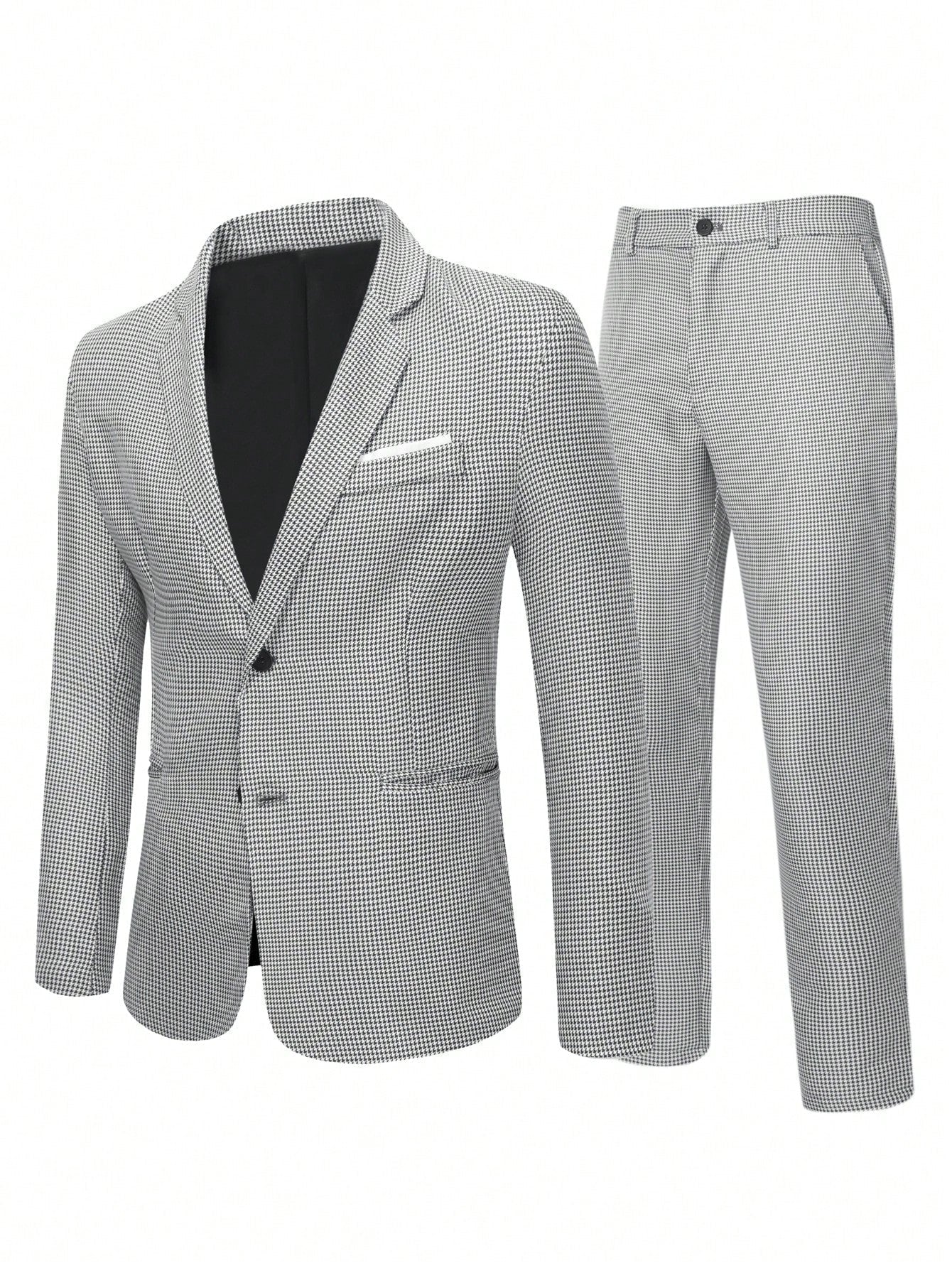 Manfinity Mode Men's Single-breasted Suit Jacket With Lapel Collar And Suit Pants