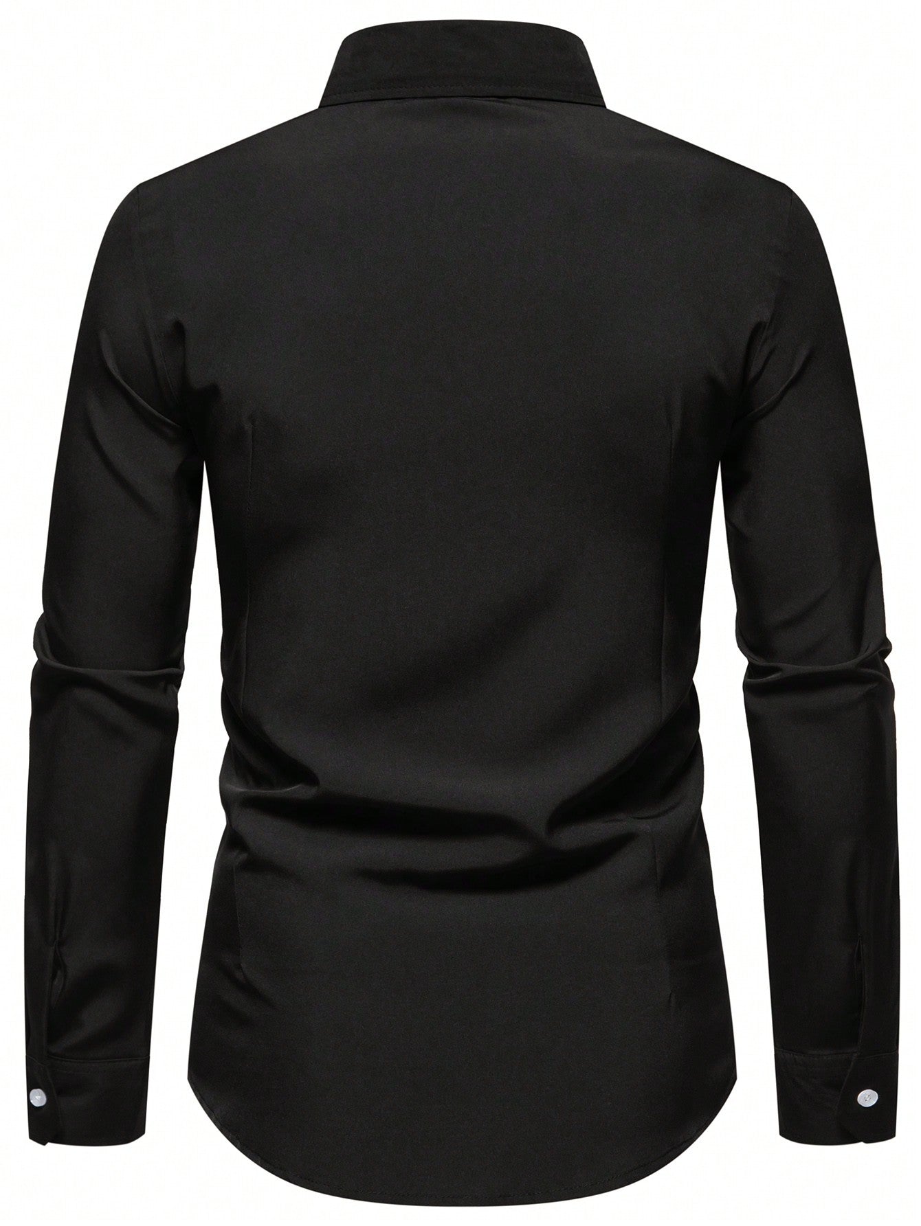 Manfinity Mode Men's Solid Color Buttoned V-neck Long Sleeve Shirt