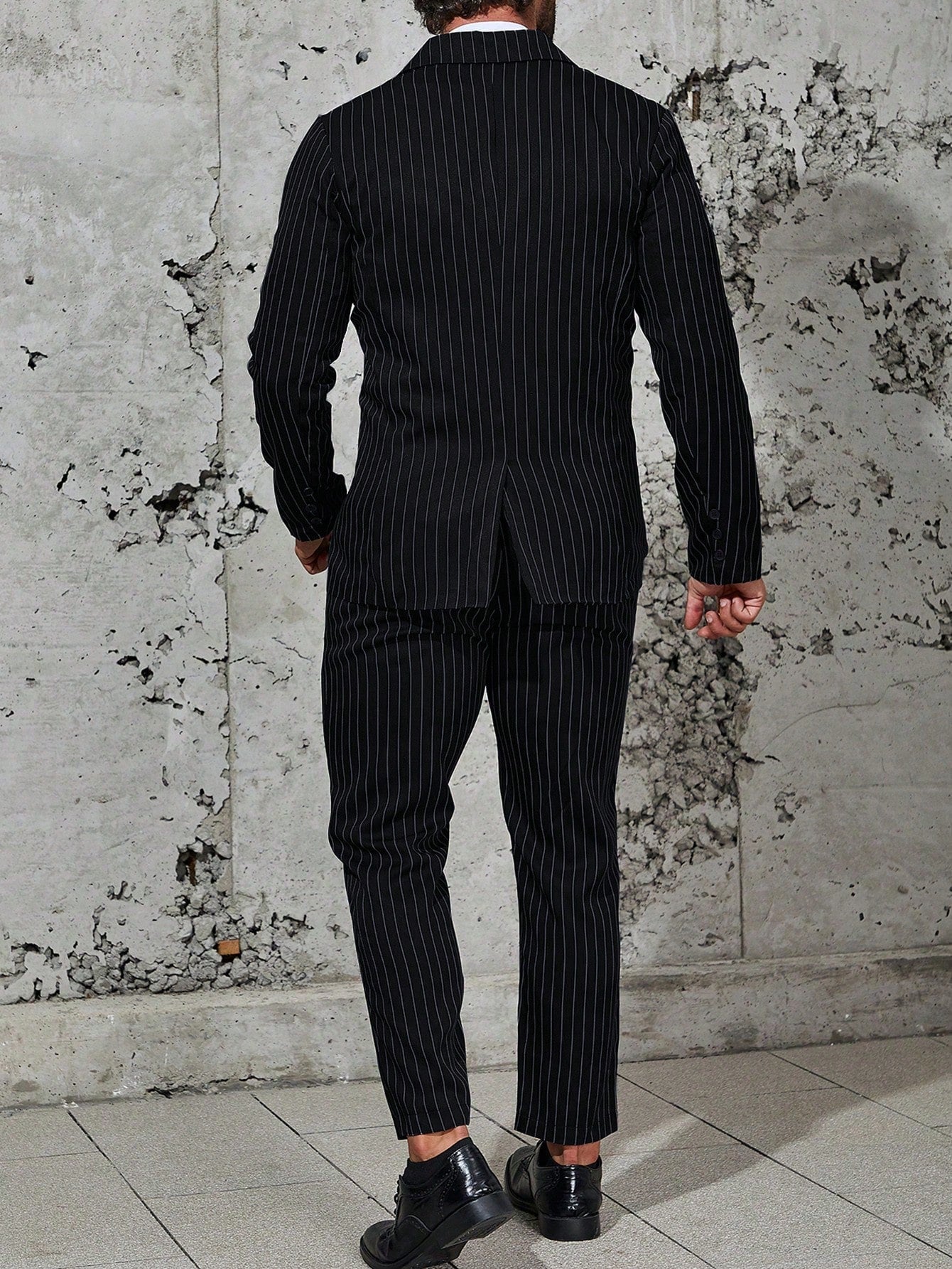 Manfinity Mode Men Striped Print Blazer & Suit Pants