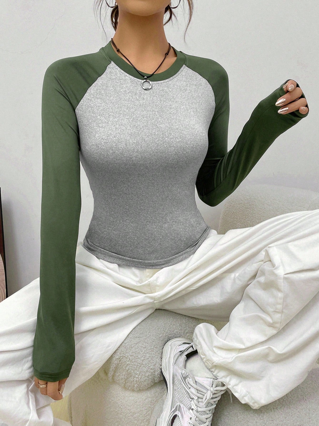 Two Tone Raglan Sleeve Crop Tee