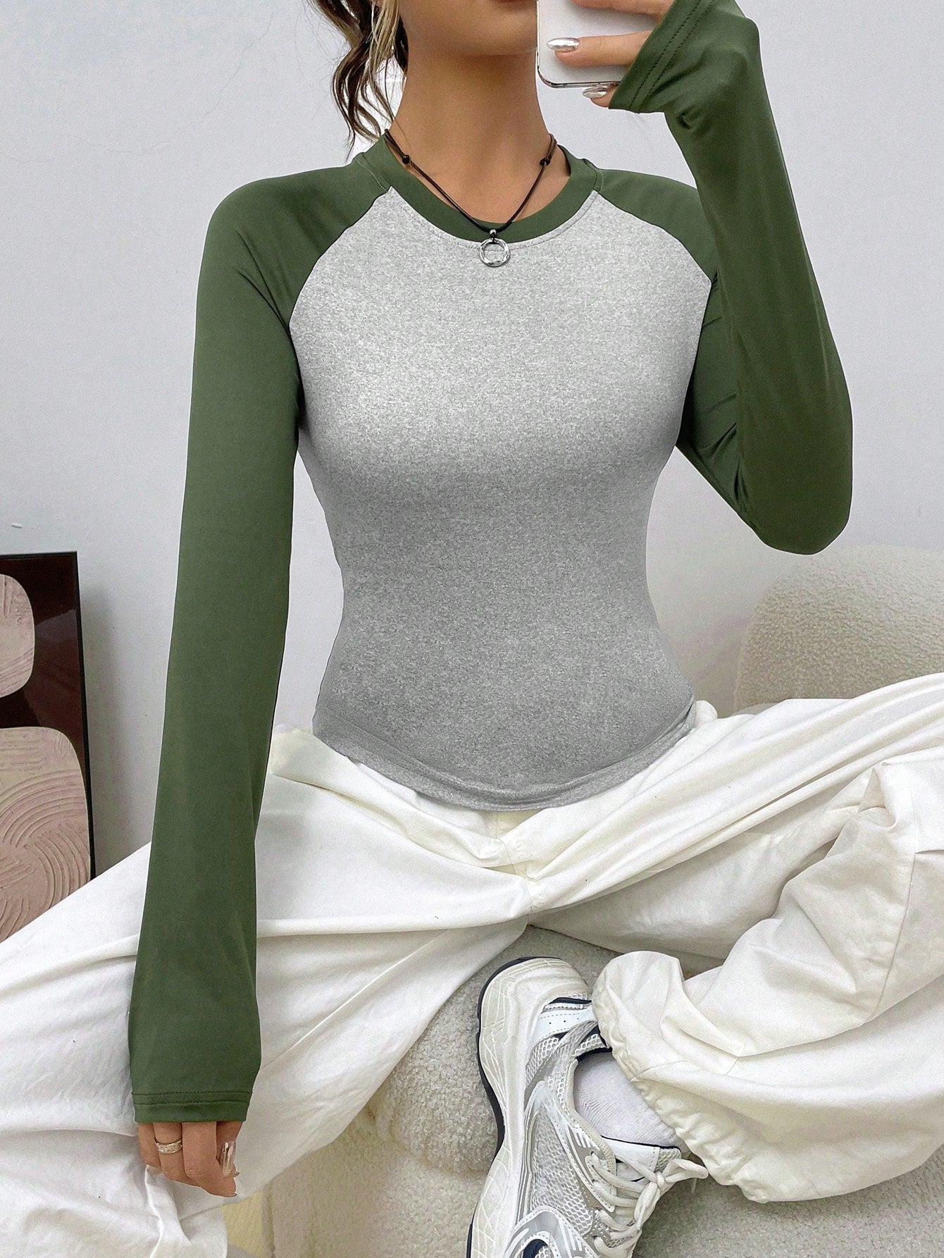 Two Tone Raglan Sleeve Crop Tee