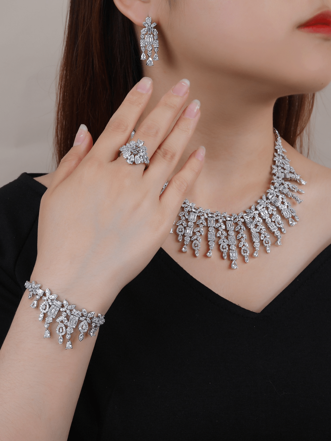 4pcs/set Luxury Banquet 3A Cubic Zirconia Decor Nigeria Bridal For Women Party  Dubai Necklace Bracelet Earringa Ring  Wedding Jewelry Set