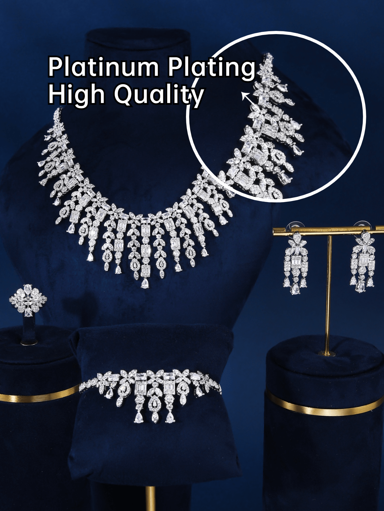 4pcs/set Luxury Banquet 3A Cubic Zirconia Decor Nigeria Bridal For Women Party  Dubai Necklace Bracelet Earringa Ring  Wedding Jewelry Set