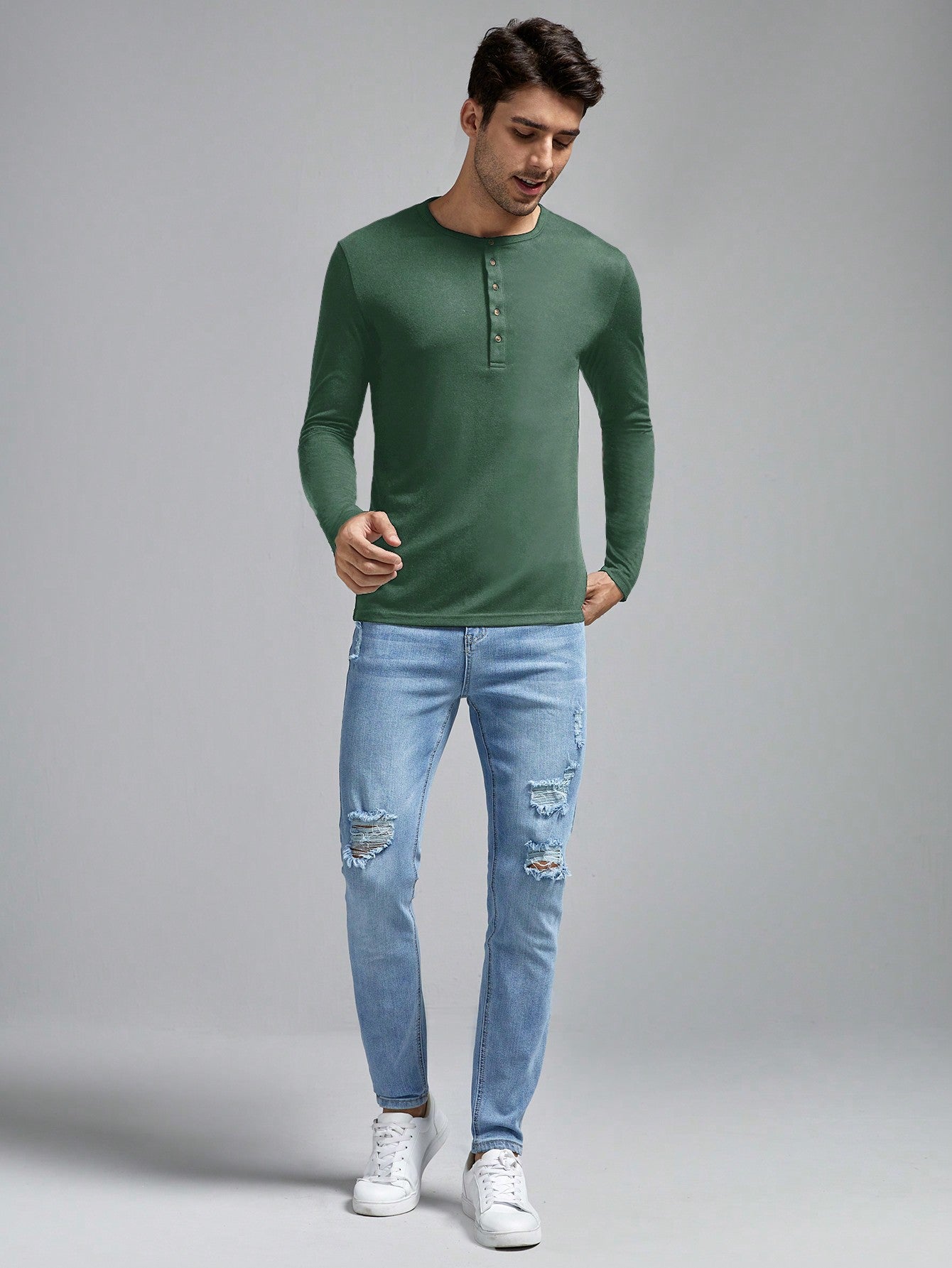 Manfinity Homme Men Half Button Placket Tee