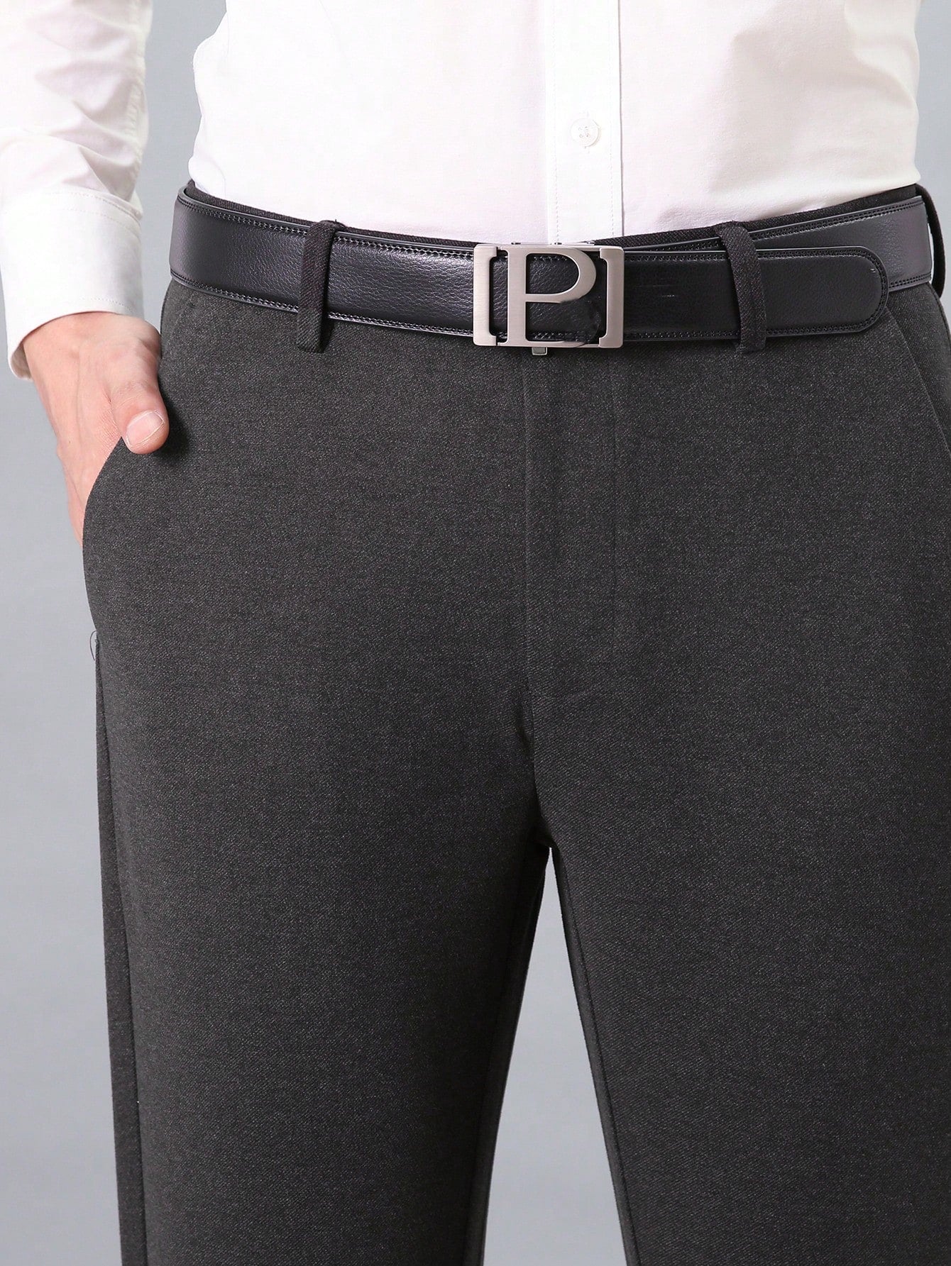 Men Solid Slant Pocket Suit Pants Without Belt