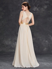 Contrast Waist Chiffon Bridesmaid Dress