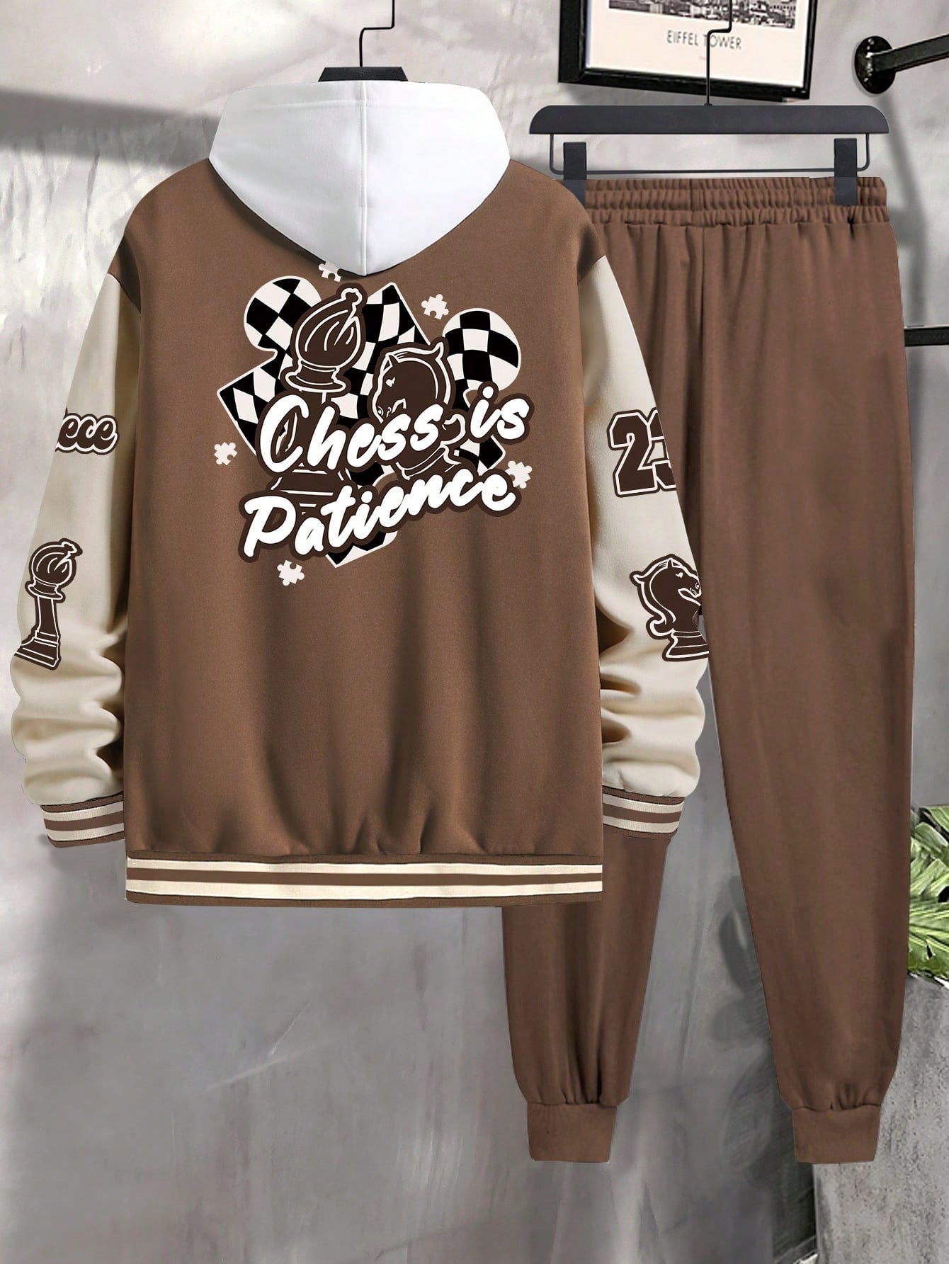 Men's Colorblock Letter Pattern Jacket And Joggers Two-piece Set