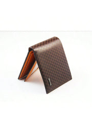 Korean Style Short Casual Men's Wallet, Grid Pattern, Multi-card Slot, Male Purse