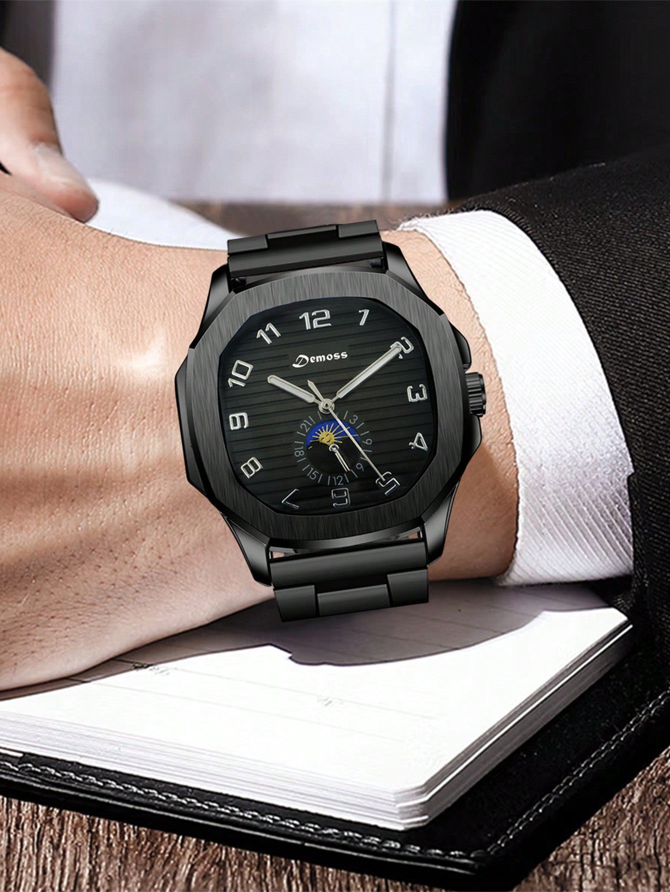 Men'S Classic Digital Square Shape Casual 2pcs/Set Watch Set