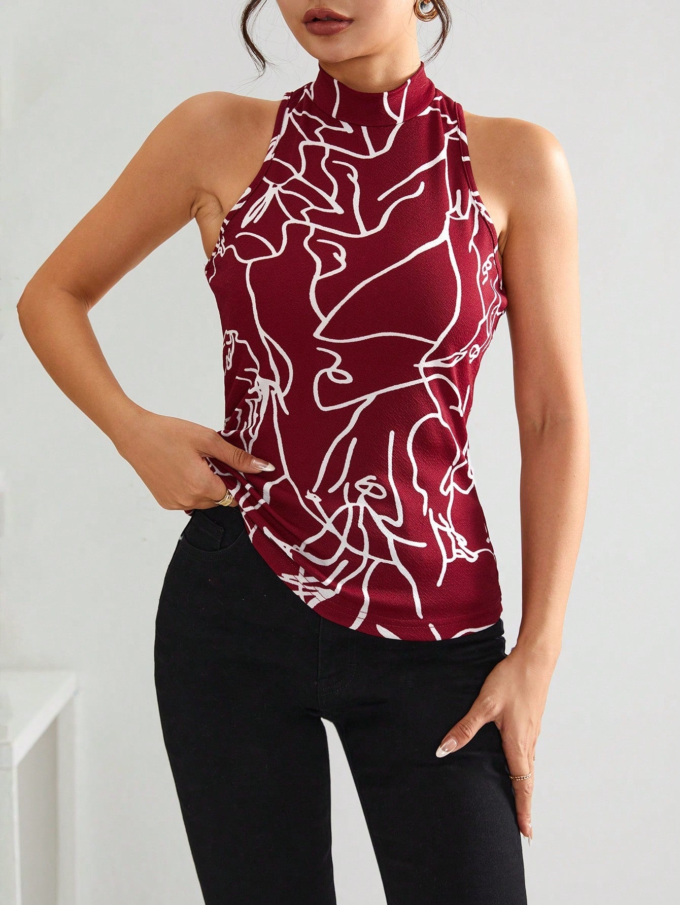 Privé Graphic Print Mock Neck Tank Top