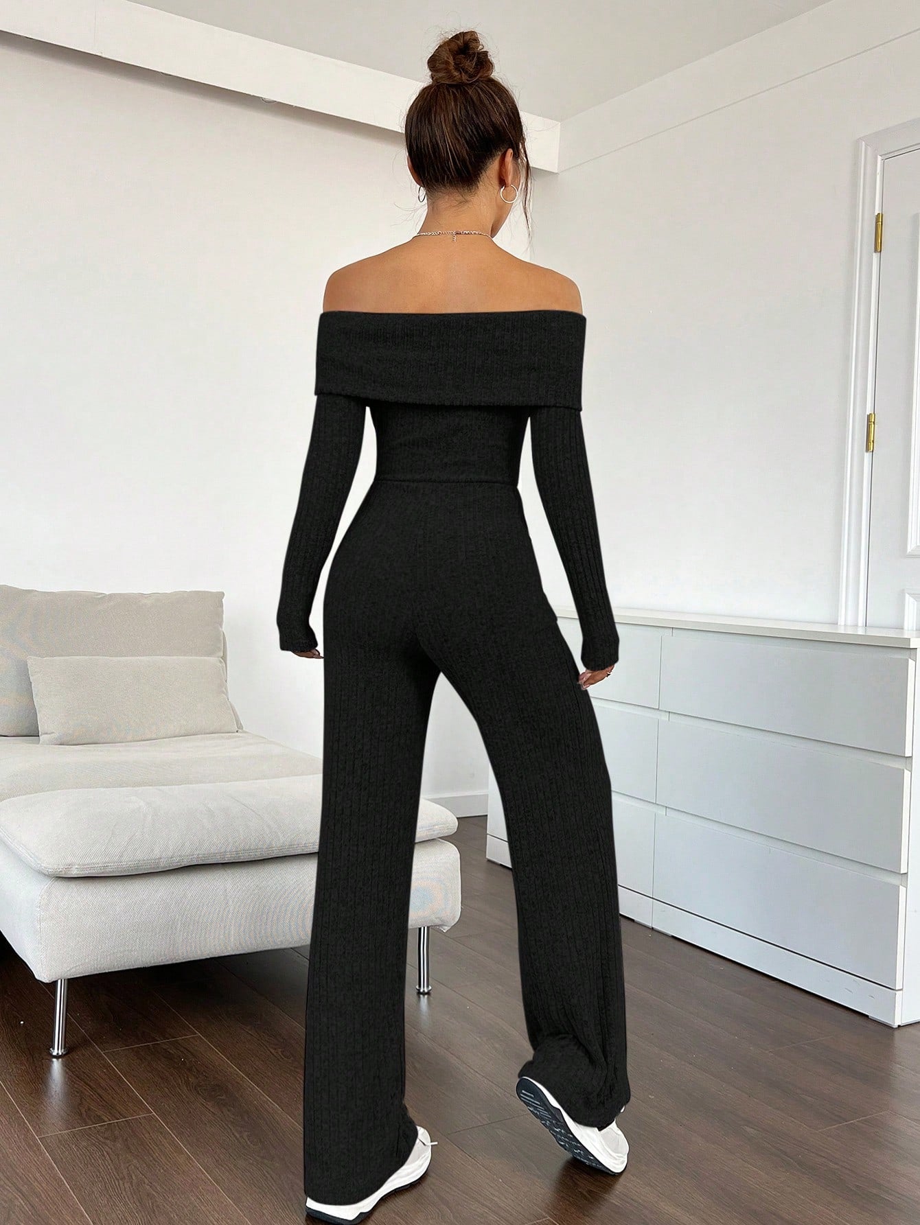 EZwear Foldover Off Shoulder Wide Leg Jumpsuit