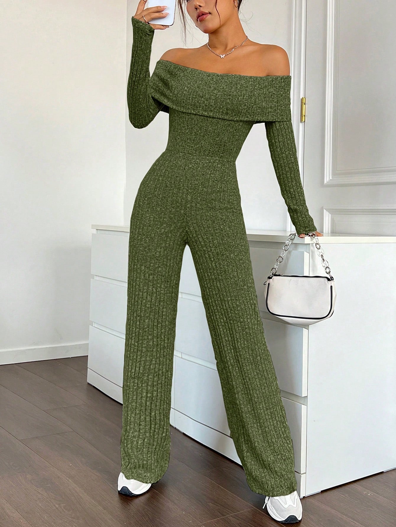 EZwear Foldover Off Shoulder Wide Leg Jumpsuit