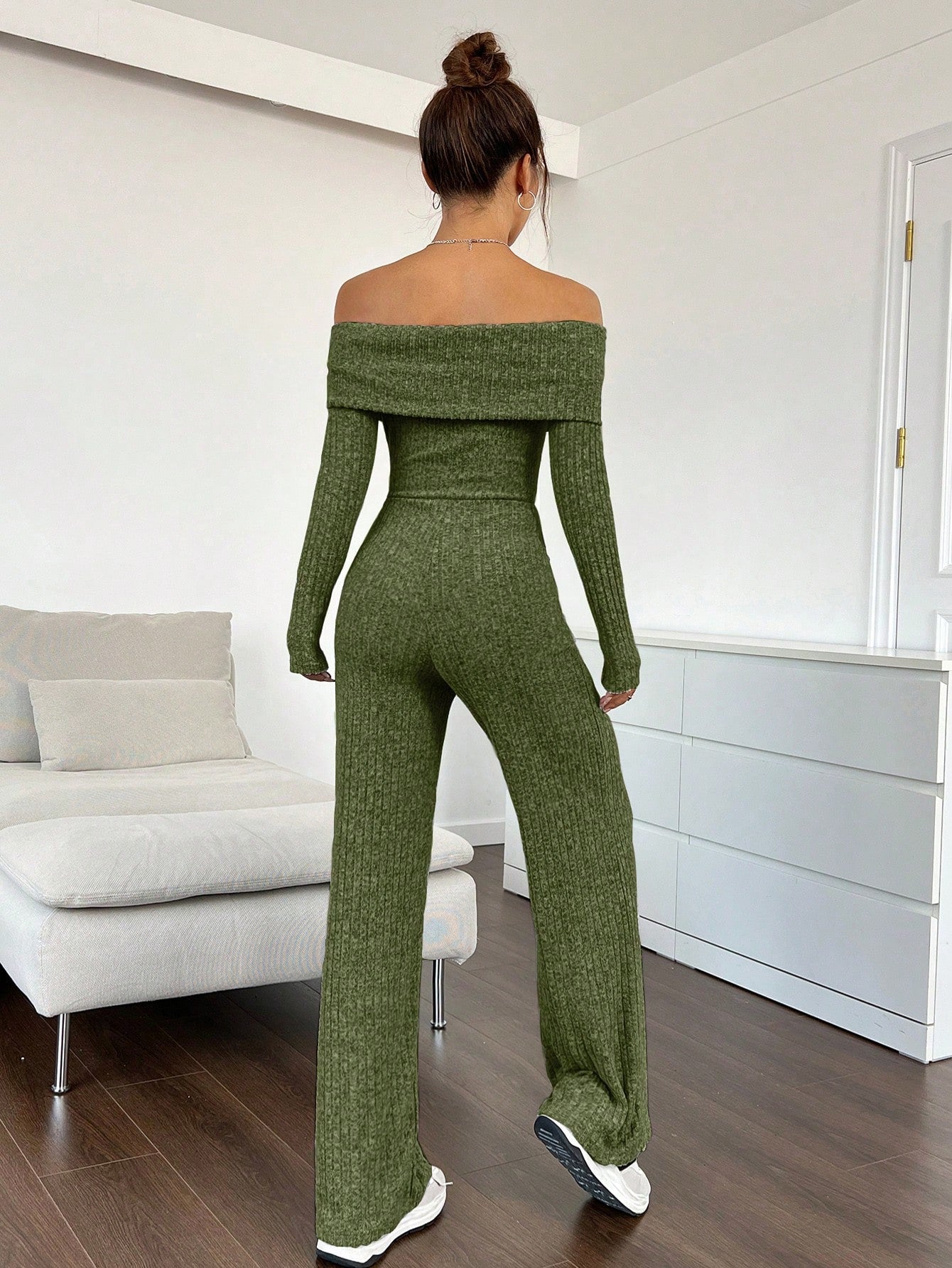 EZwear Foldover Off Shoulder Wide Leg Jumpsuit