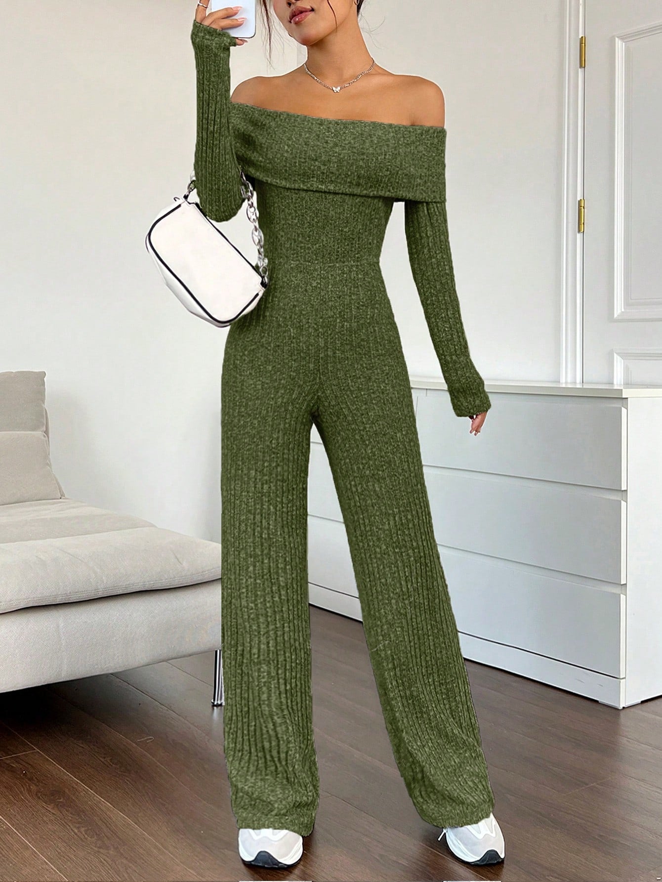 EZwear Foldover Off Shoulder Wide Leg Jumpsuit