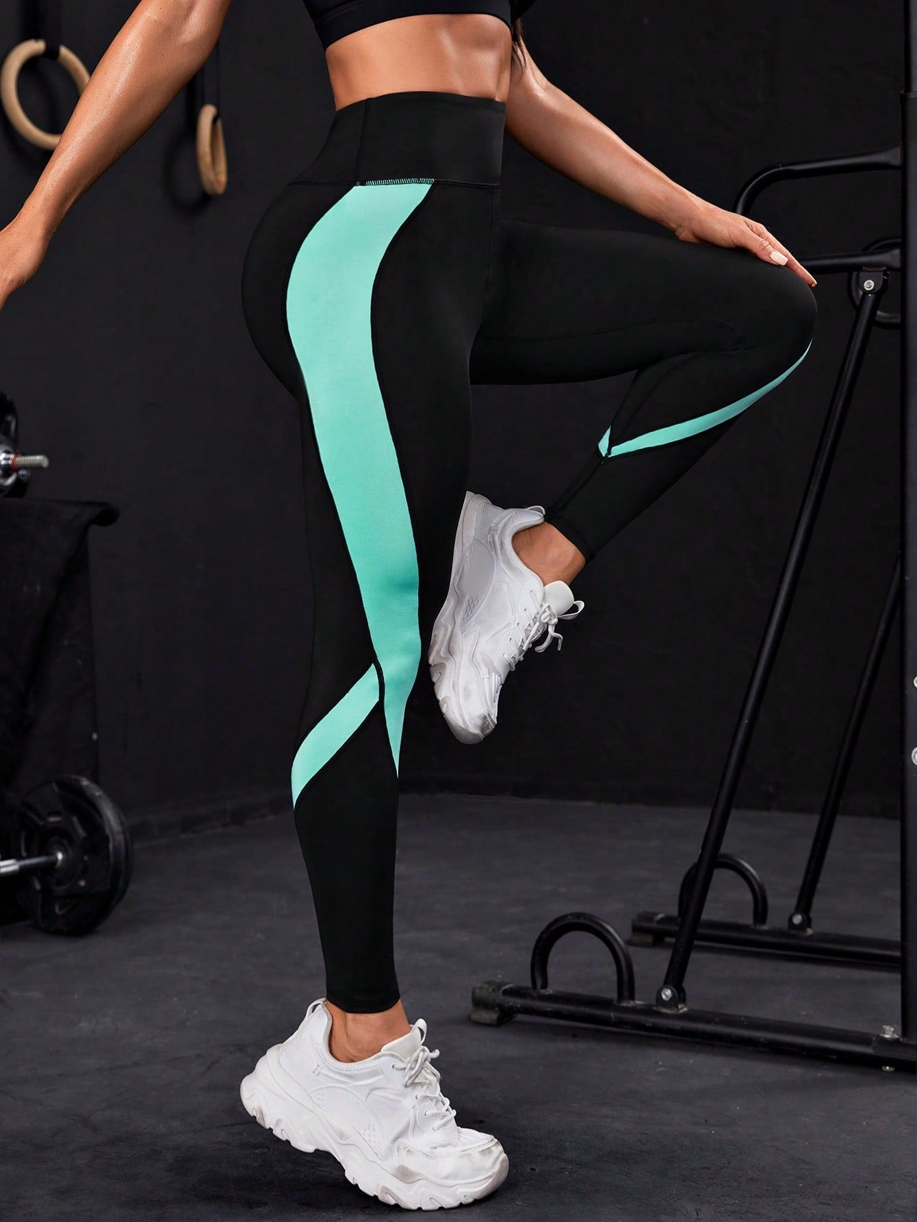 Colorblock Wideband Waist Sports Leggings