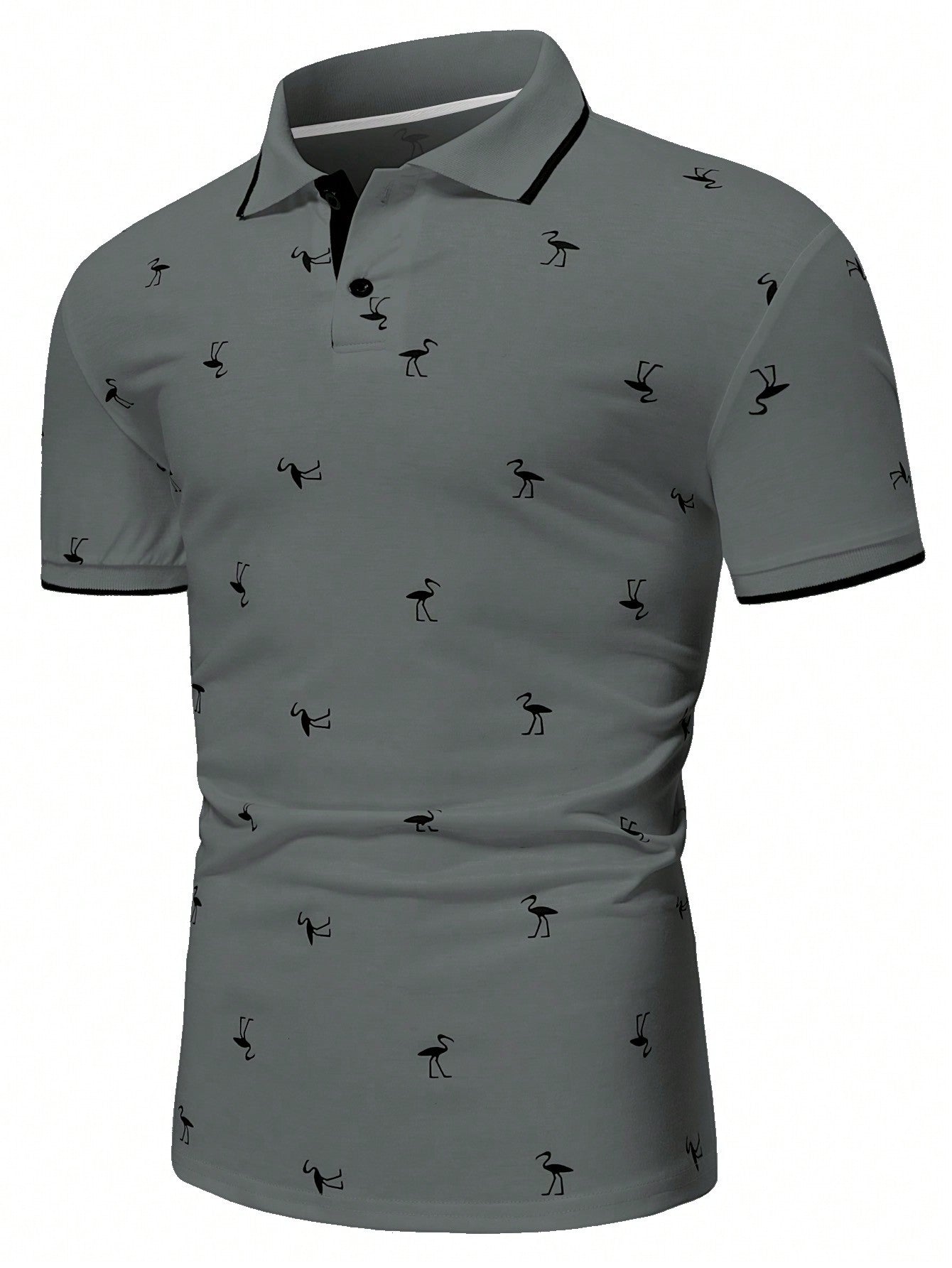 Manfinity RSRT Men Flamingo Print Contrast Trim Polo Shirt