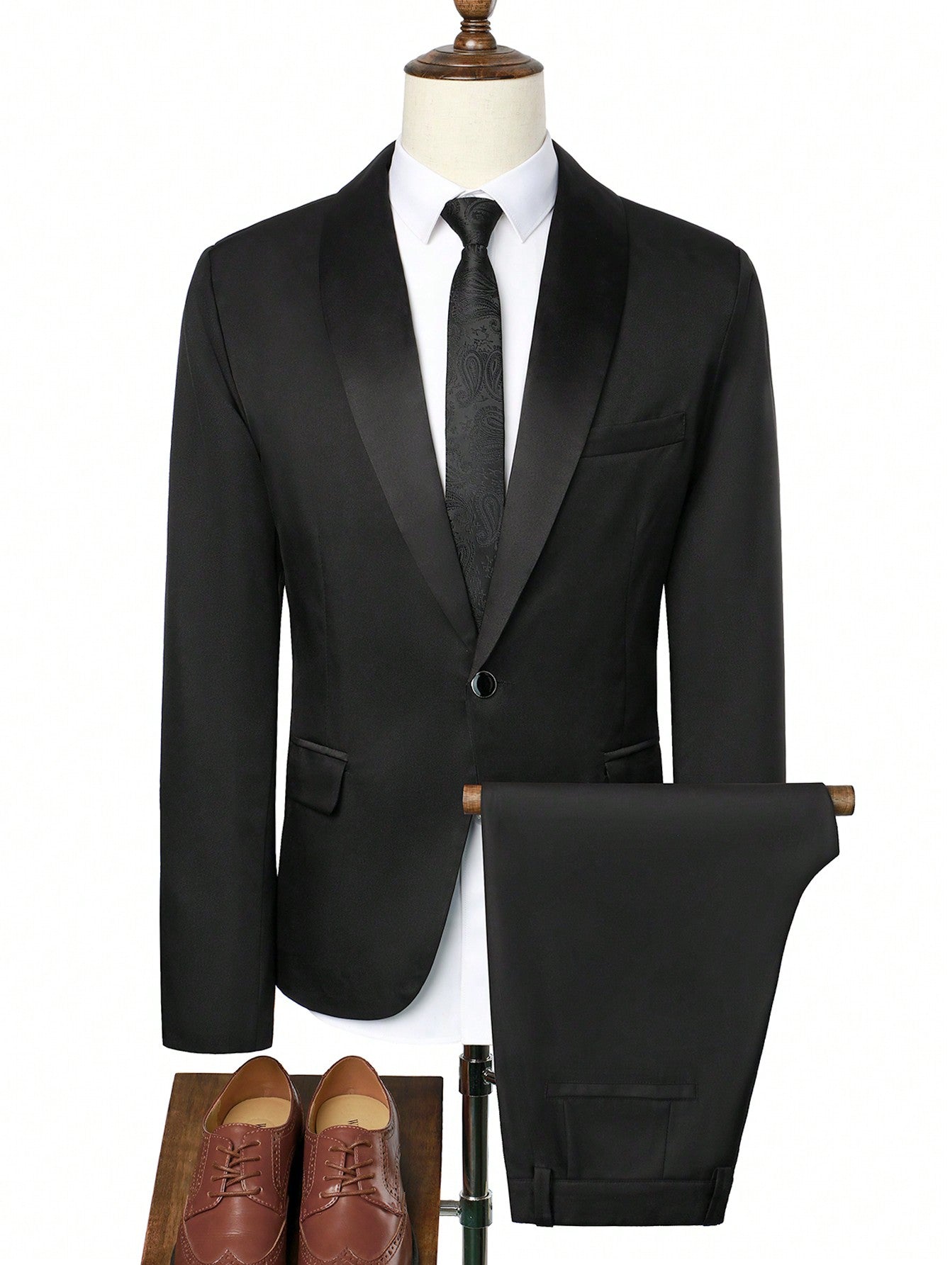 Manfinity Mode Men's Shawl Collar Suit Jacket And Trousers Set