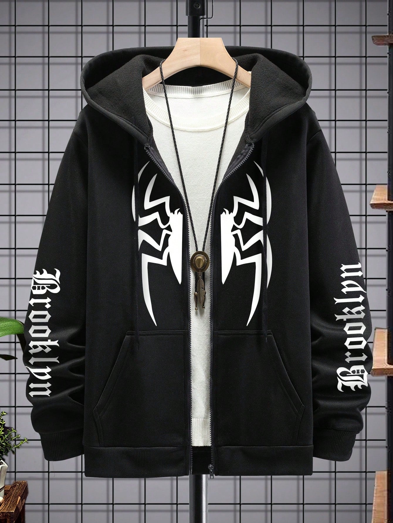 Manfinity EMRG Men Letter Graphic Zip Up Drawstring Hoodie