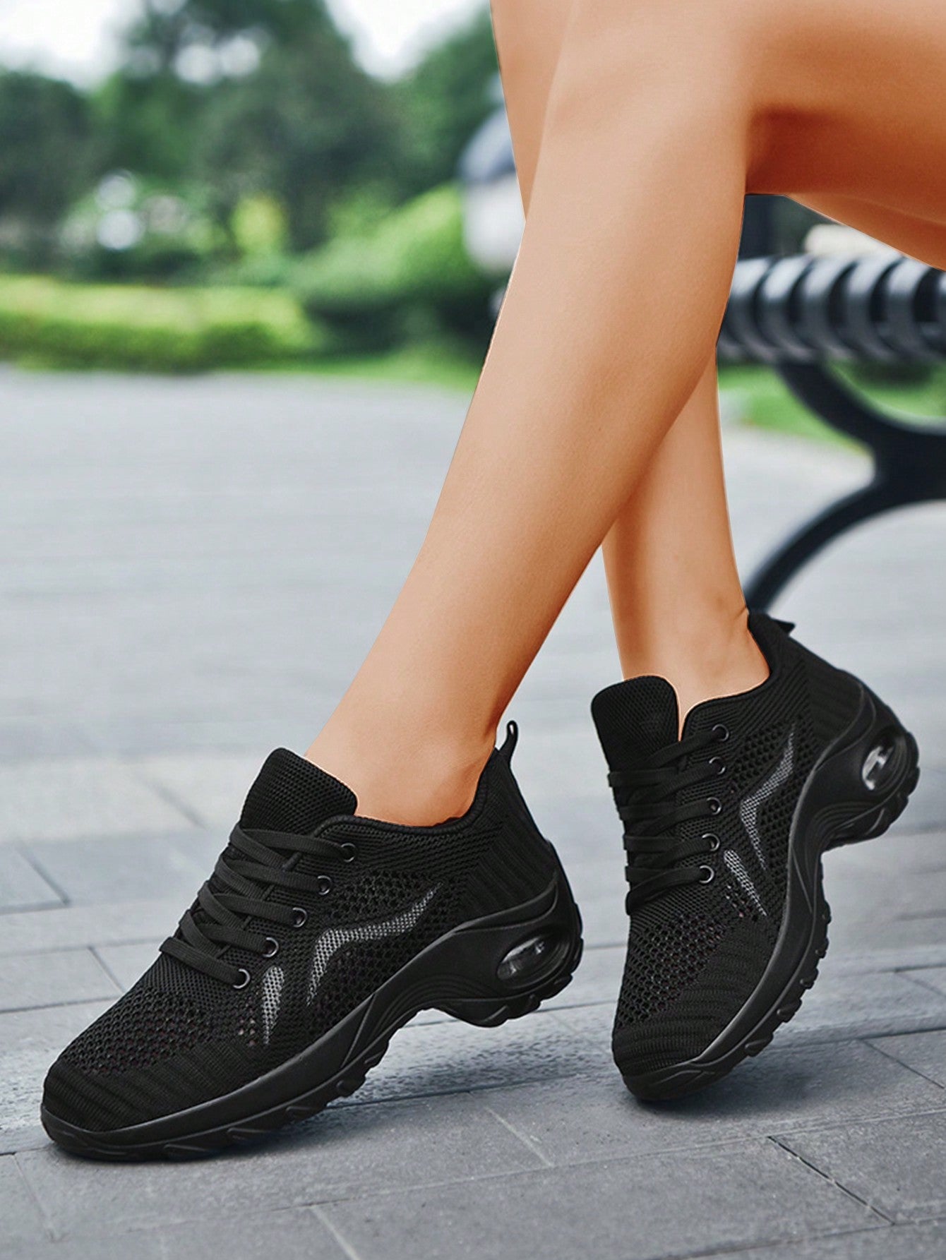 Women Air Cushion Minimalist Lace Up Front Running Shoes, Sporty Outdoor Sneakers