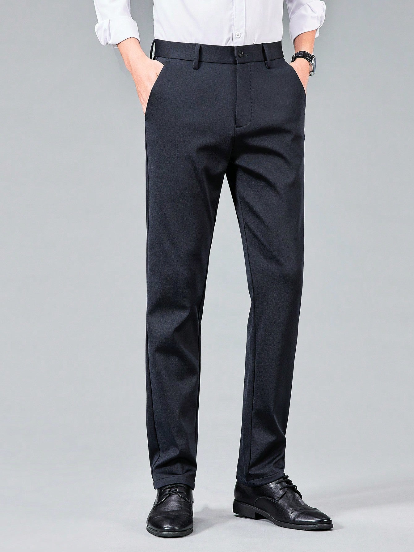 Men Slant Pocket Suit Pants Without Belt