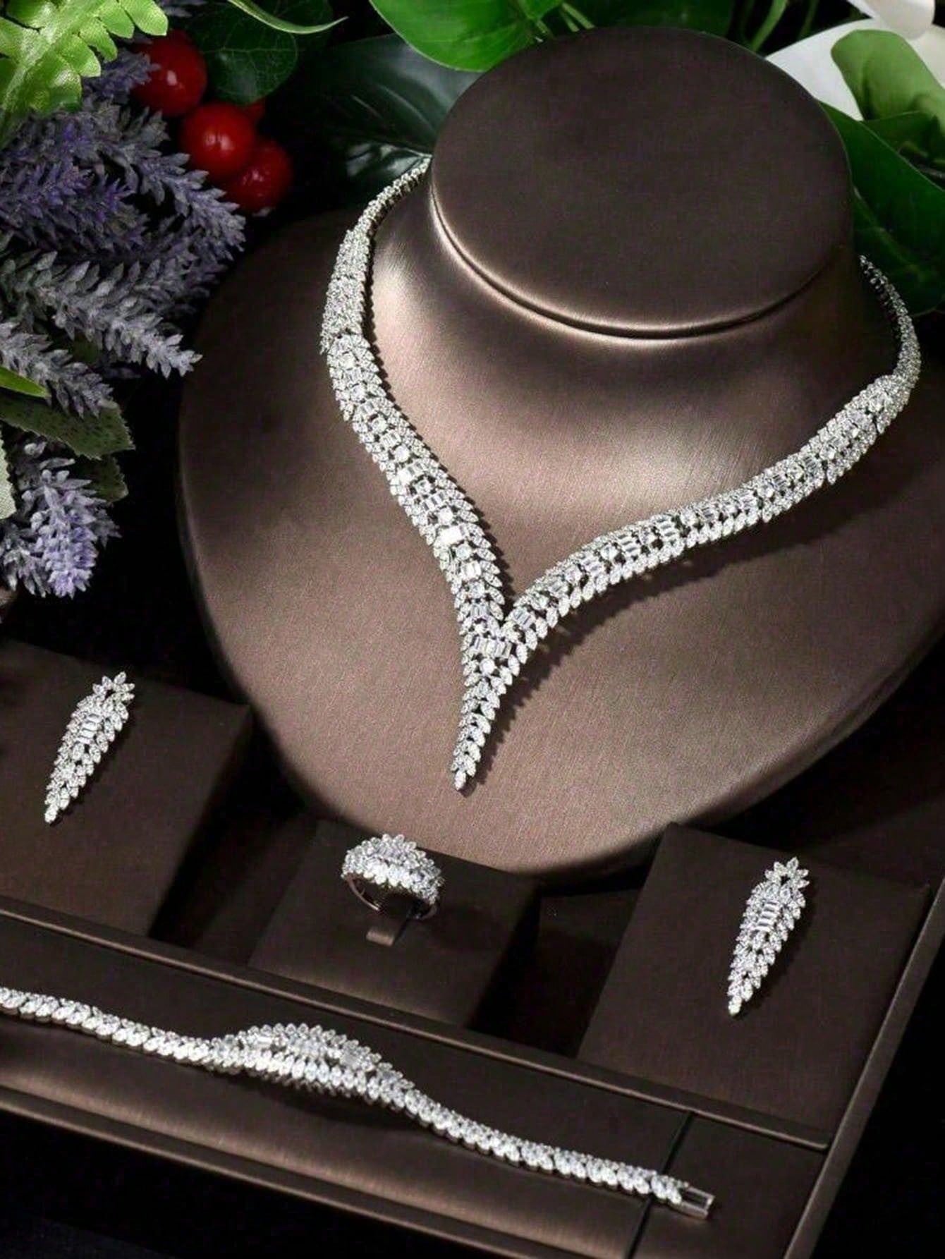 1 Set Super Quality Women Bridal Wedding Jewelry Sets CZ Necklace Earring Set Dubai Nigeria Jewelry Formal