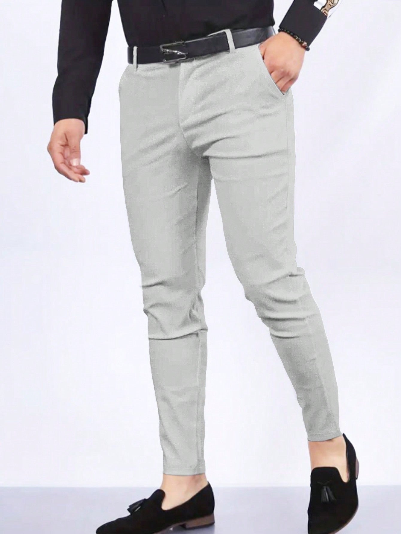 Manfinity Men's Solid Color Casual Suit Pants