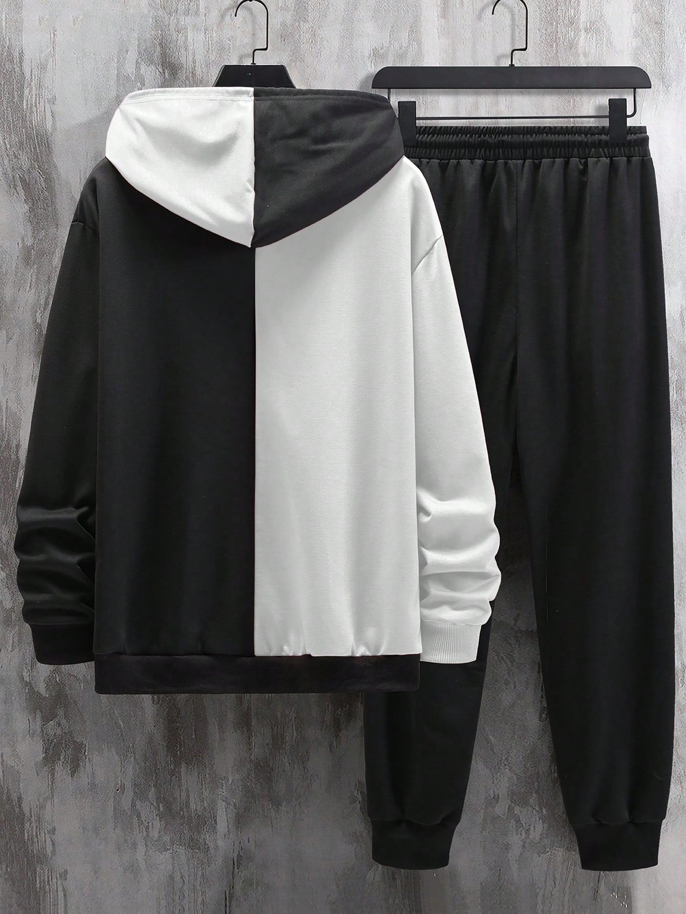 Manfinity Men Letter Graphic Two Tone Drawstring Hoodie & Sweatpants