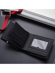 1pc Men's Black Thin Grid Patterned Alloy Logo Minimalist Retro Personality Multifunctional Card Holder For Daily Use