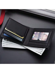 1pc Men's Black Thin Grid Patterned Alloy Logo Minimalist Retro Personality Multifunctional Card Holder For Daily Use