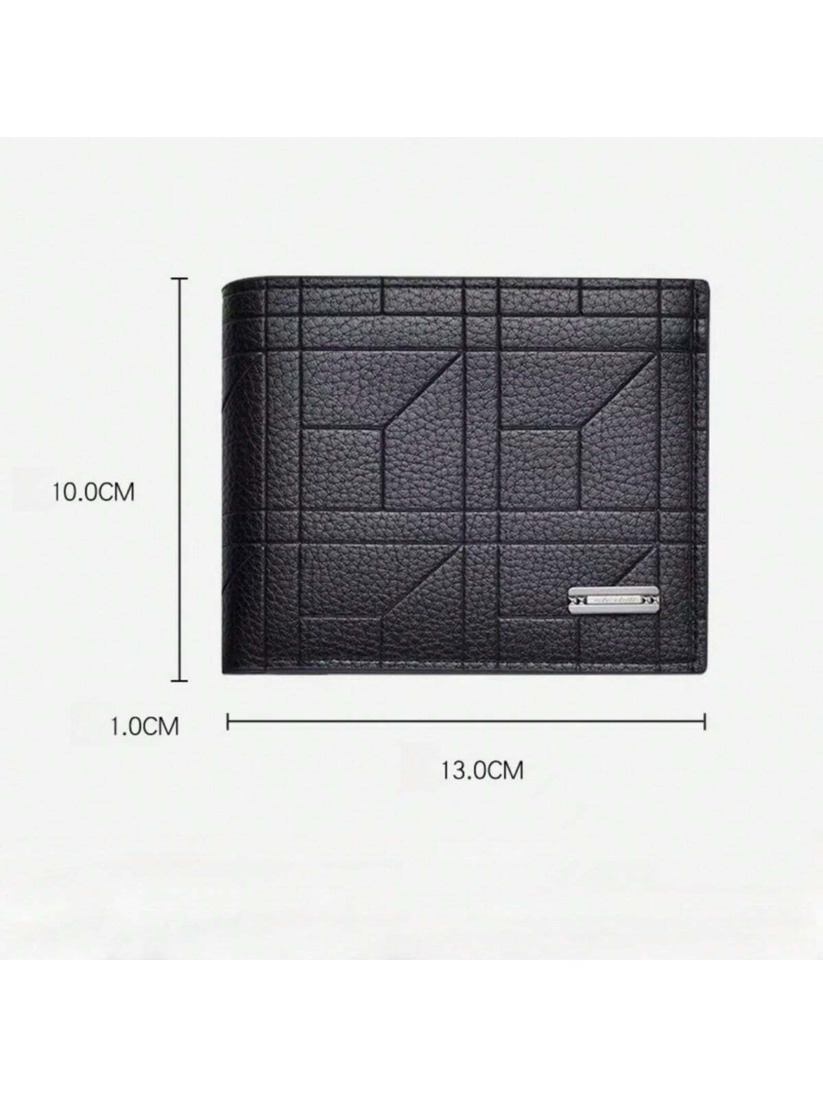 1pc Men's Black Thin Grid Patterned Alloy Logo Minimalist Retro Personality Multifunctional Card Holder For Daily Use