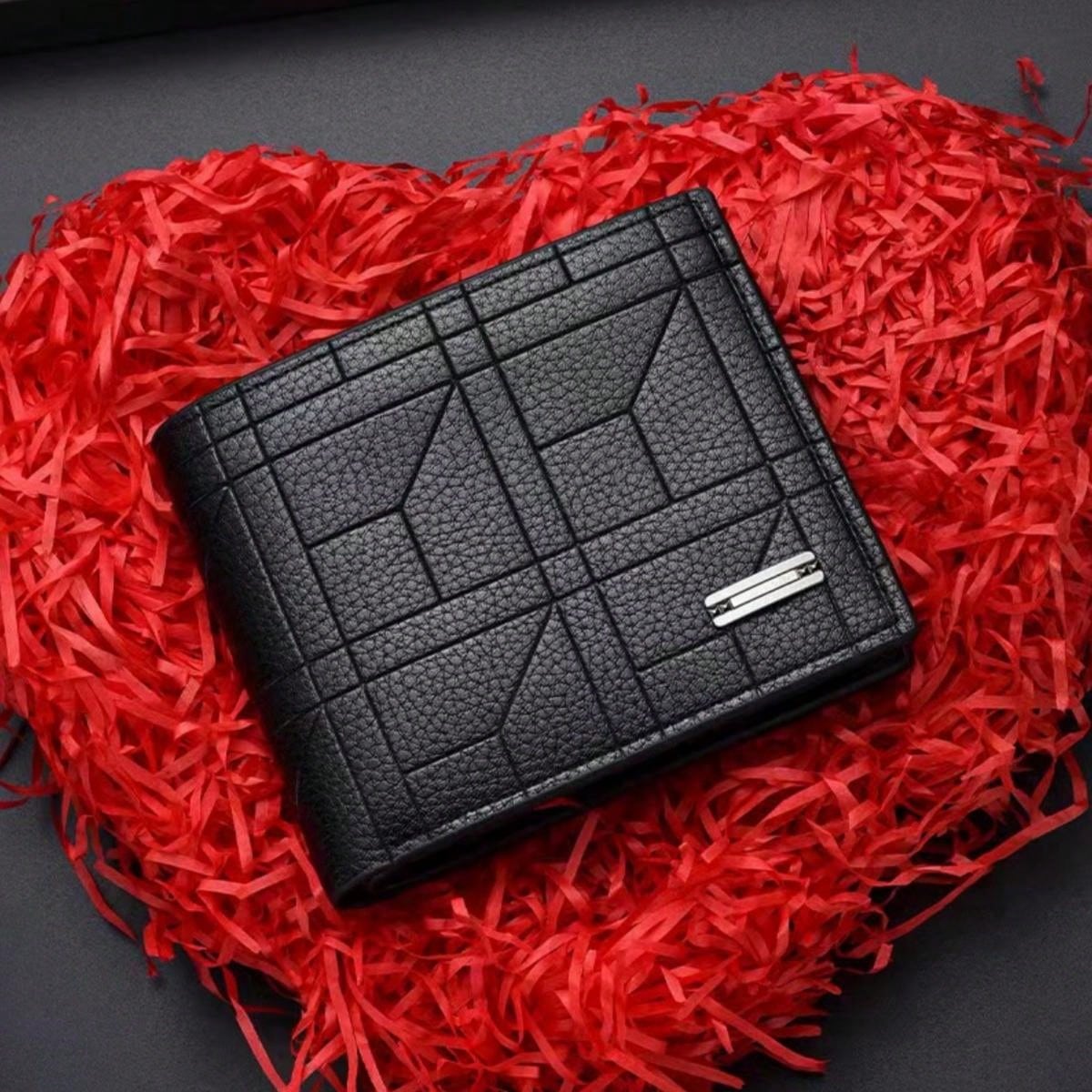 1pc Men's Black Thin Grid Patterned Alloy Logo Minimalist Retro Personality Multifunctional Card Holder For Daily Use