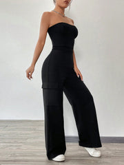 Solid Flap Pocket Side Tube Jumpsuit