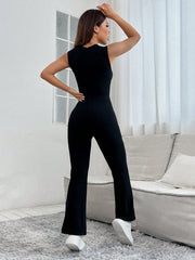 PETITE Solid Flare Leg Tank Jumpsuit