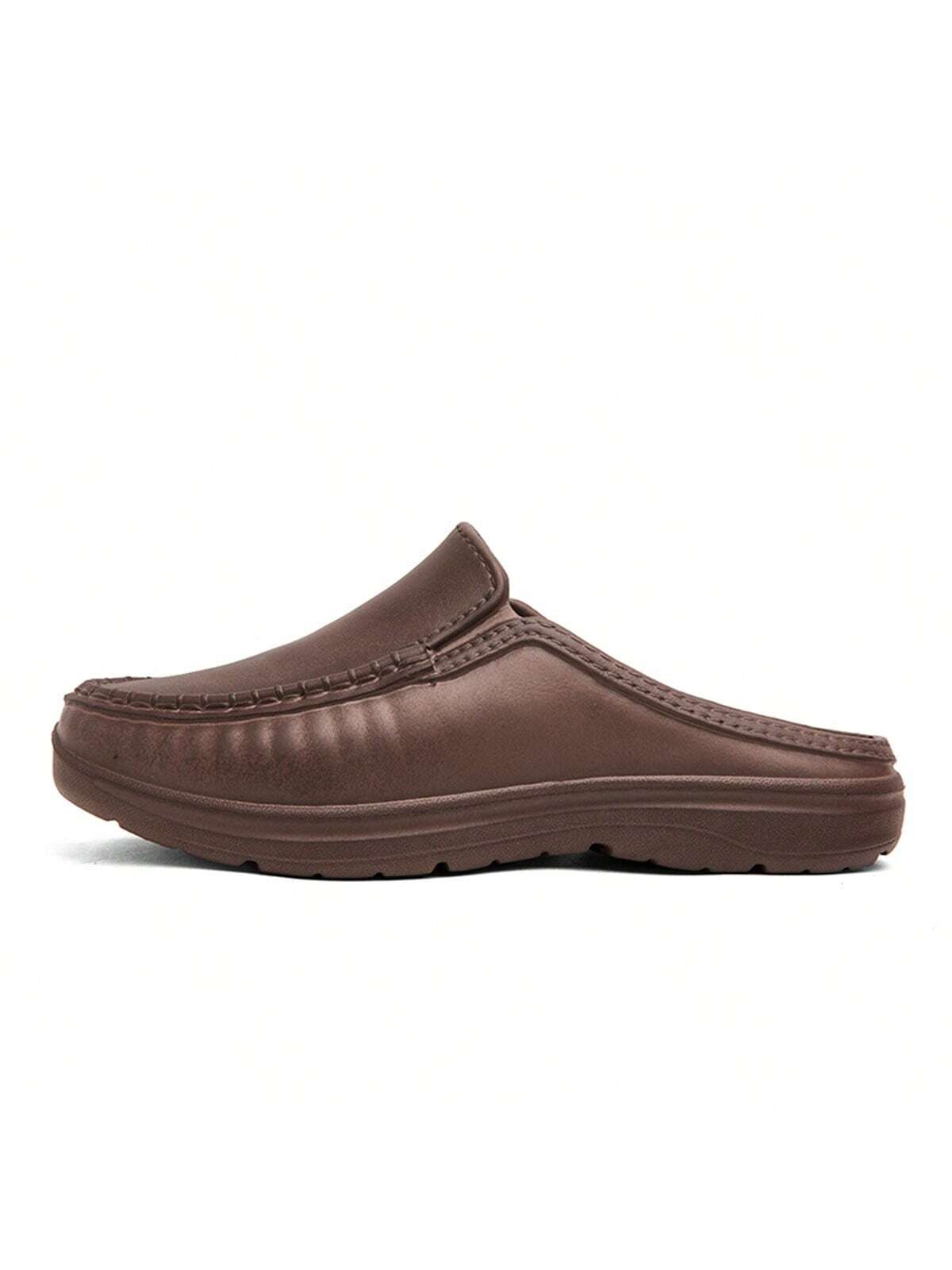 Simple Slip-on Men's Half Slippers With Non-slip Pu Leather Outsole, Suitable For Driving And Chef Work