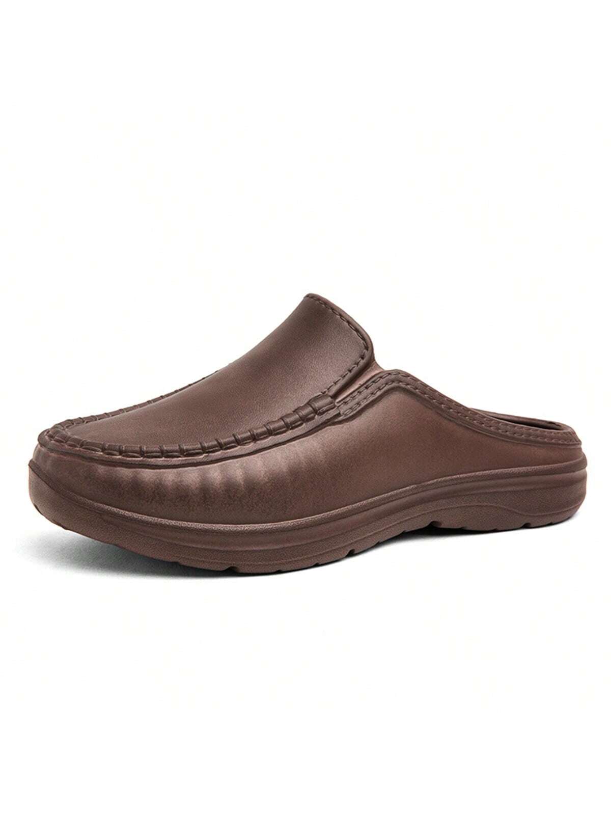 Simple Slip-on Men's Half Slippers With Non-slip Pu Leather Outsole, Suitable For Driving And Chef Work