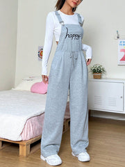 Qutie Letter Graphic Drawstring Waist Overall Jumpsuit Without Tee